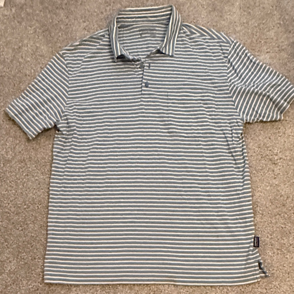 Men's Striped Polo Shirt - Blue & White size Medium Patagonia